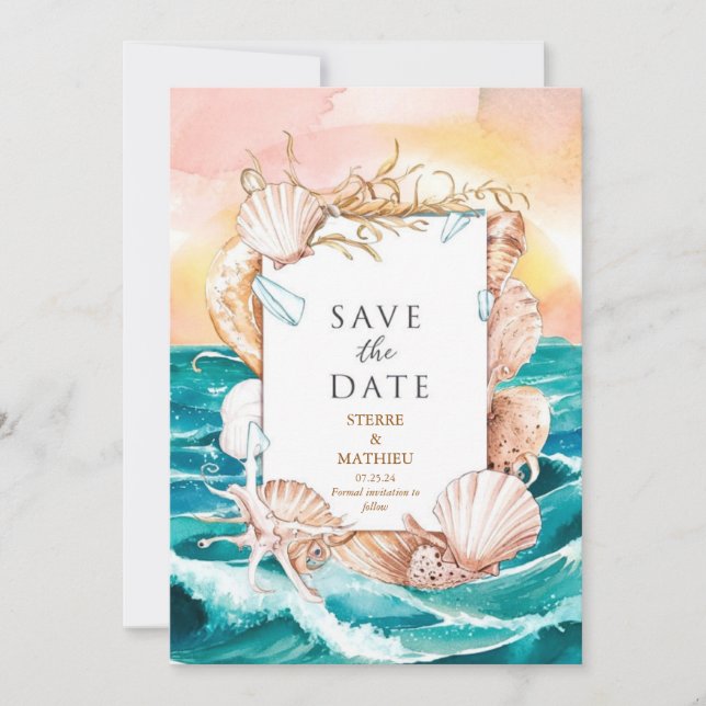 Save The Date Mariage de plage Simple Seashells (Devant)