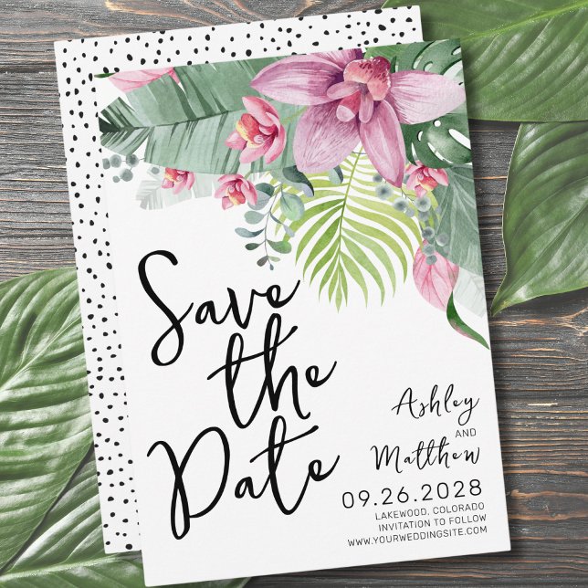 Save The Date Mariage de plage tropicale florale (Chic Modern Floral Watercolor Tropical Wedding Save The Date)