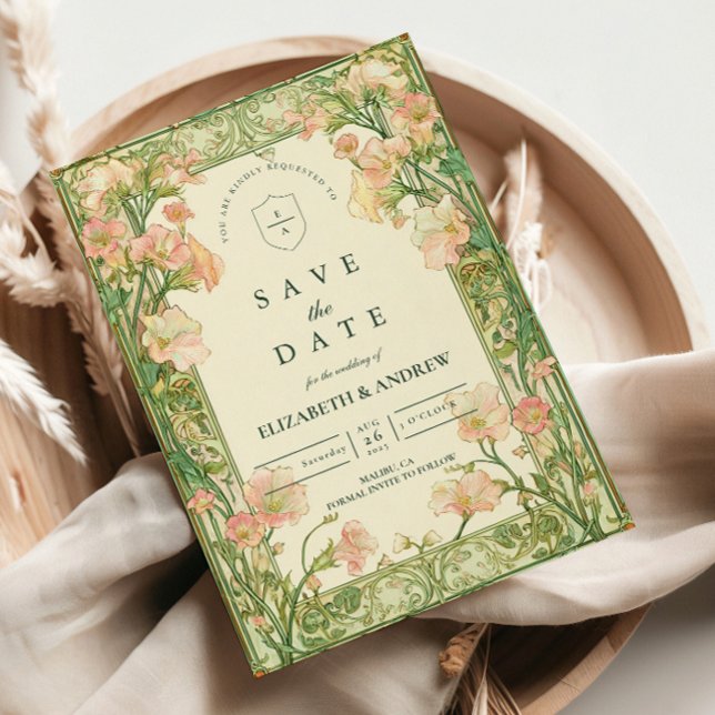 Save The Date Mariage de pois doux rose Art nouveau (Créateur téléchargé)