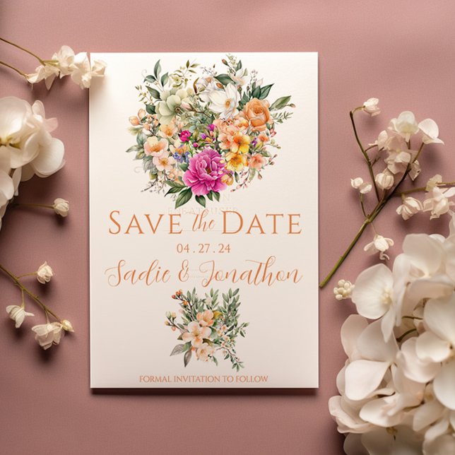 Save The Date Mariage de printemps Mariage floral Apricot Sage v (Créateur téléchargé)