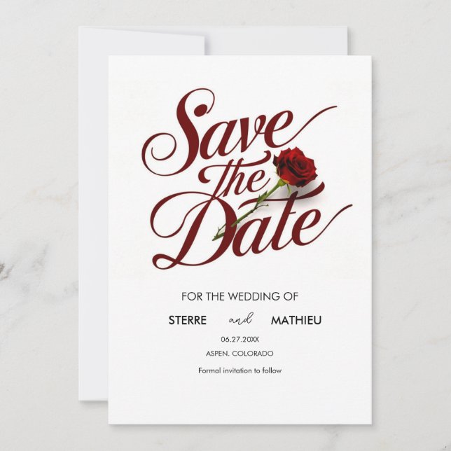Save The Date Mariage de rose rouge script (Devant)