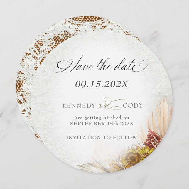 Save The Date Mariage de rouille de dentelle rustique (Devant / Derrière)
