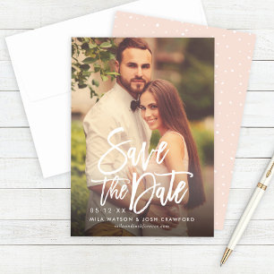 Save The Date Mariage de script brossé moderne photo rose pâle