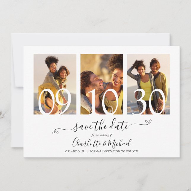 Save The Date Mariage de script de signature de collage de 3 pho (Devant)