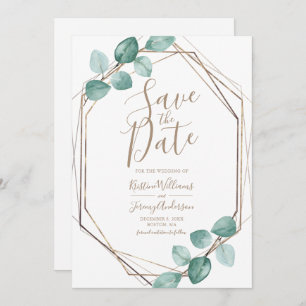 Save The Date Mariage de script en cuivre de l'Eucalyptus modern