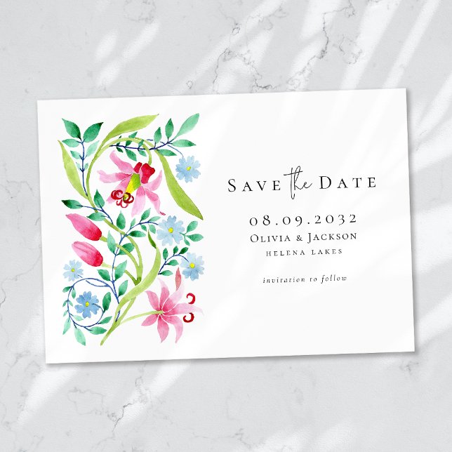 Save The Date Mariage de script Fleur sauvage Whimsical Watercol (Créateur téléchargé)