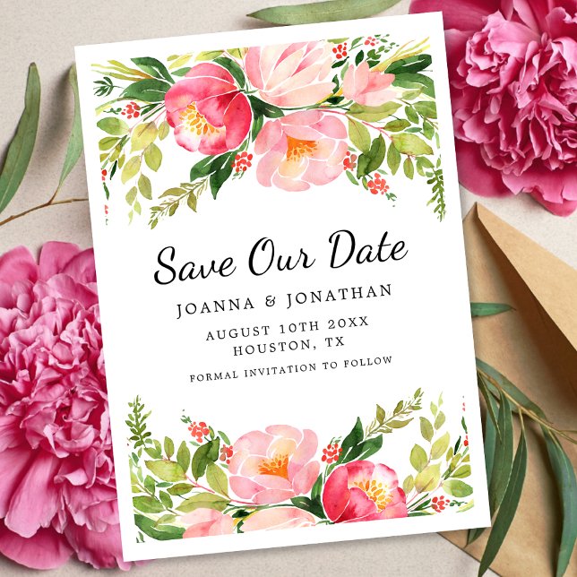 Save The Date Mariage de script Floral Aquarelle (Créateur téléchargé)