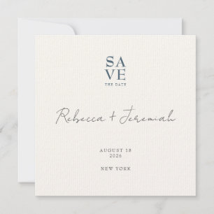 Save The Date Mariage de script minimal gris bleu sophistiqué
