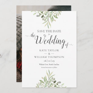 Save The Date Mariage de script photo Watercolor Greenery