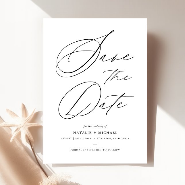 Save The Date Mariage de script simple en noir et blanc (Créateur téléchargé)