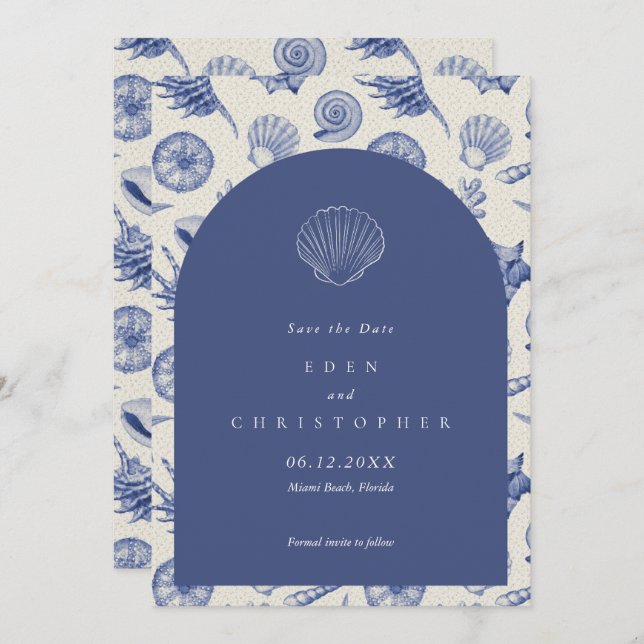 Save The Date Mariage de Seashell Beach (Devant / Derrière)