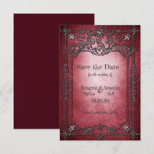 Save The Date Mariage de style gothique cadre argent bordeaux fo