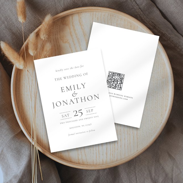 Save The Date Mariage de texte gris minimaliste Enregistrer la c (Front and back view)