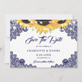 Save The Date Mariage de tournesol bleu de la marine romantique