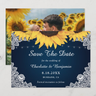 Save The Date Mariage de tournesol de la Marine Rustique Photo E