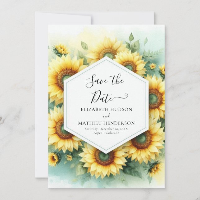 Save The Date Mariage de tournesol de terrain unique (Devant)