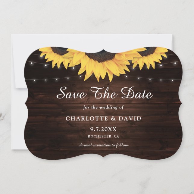 Save The Date Mariage de tournesol en bois rustique (Devant)