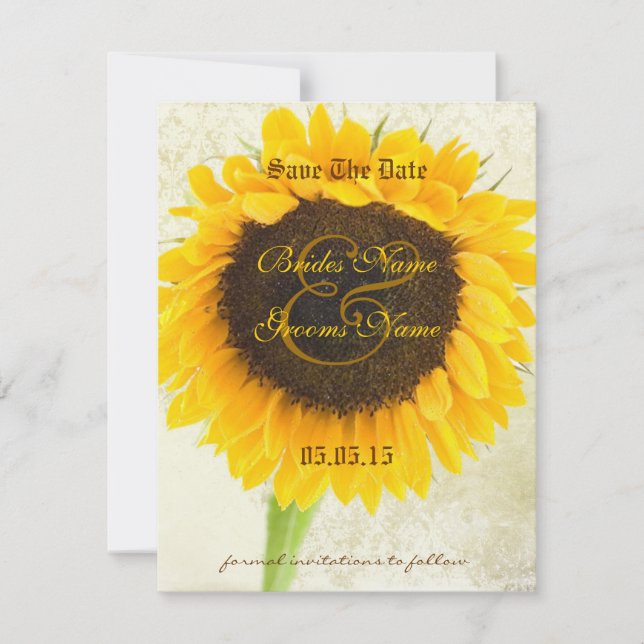 Save The Date Mariage de tournesol en Damas désorganisé Sauvez l (Devant)