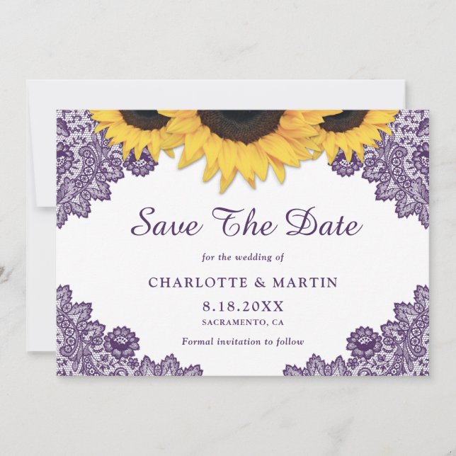 Save The Date Mariage de tournesol romantique violet (Devant)