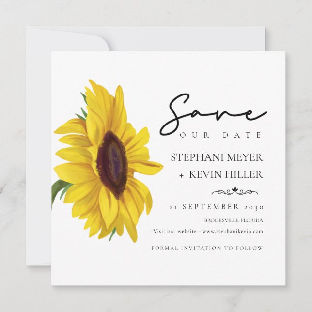 Save The Date Mariage de tournesol simple et élégant (Devant)