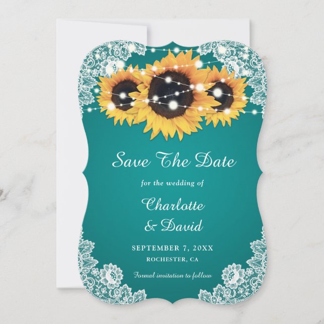 Save The Date Mariage de tournesol turquoise (Devant)