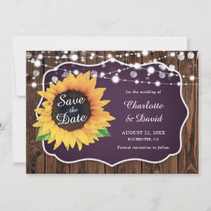 Save The Date Mariage de tournesol violet en bois rustique