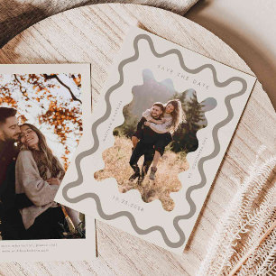 Save The Date Mariage de trame ondulé crème