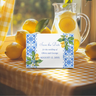 Save The Date Mariage de tuiles et citrons bleu méditerranéen