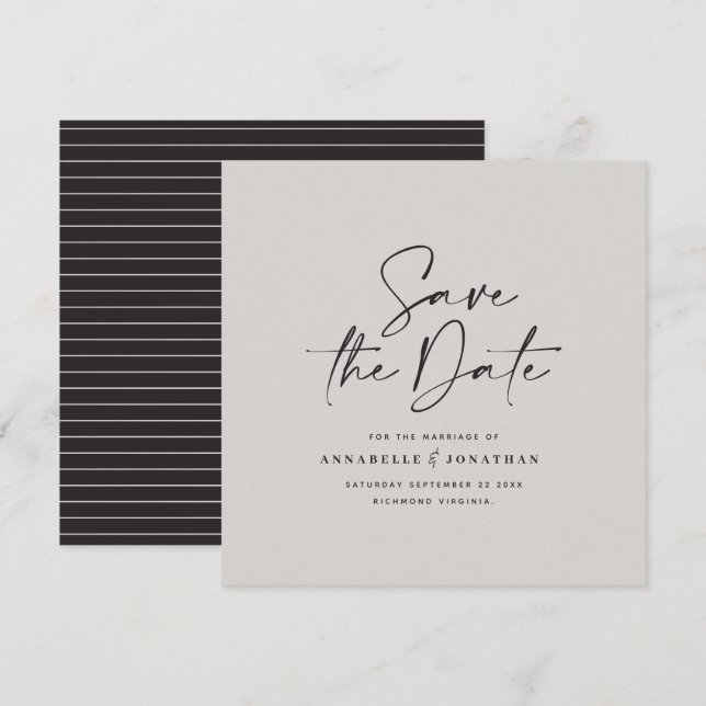 Save The Date mariage de typographie décontracté noir gris (Devant / Derrière)