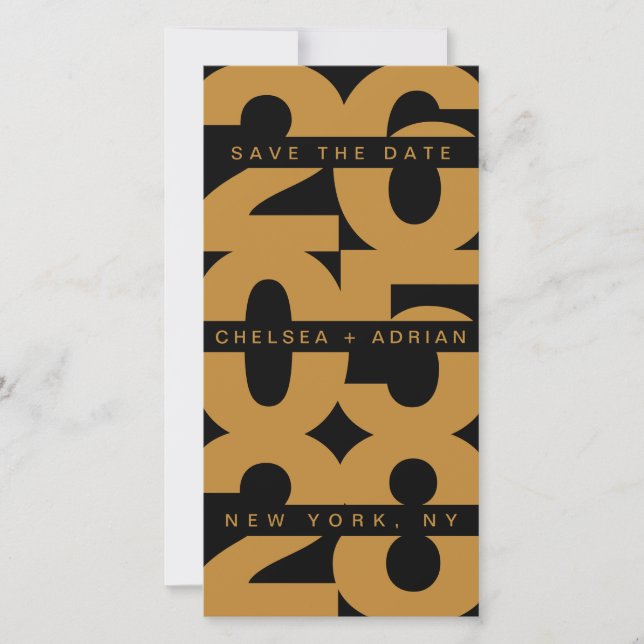 Save The Date Mariage de typographie en or noir (Devant)