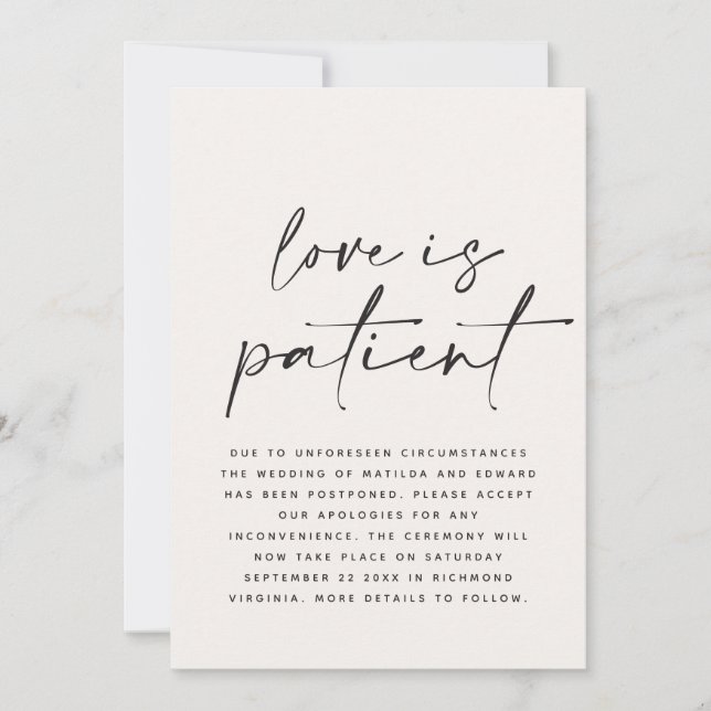 Save The Date Mariage de typographie moderne reporté, sauvez la  (Devant)