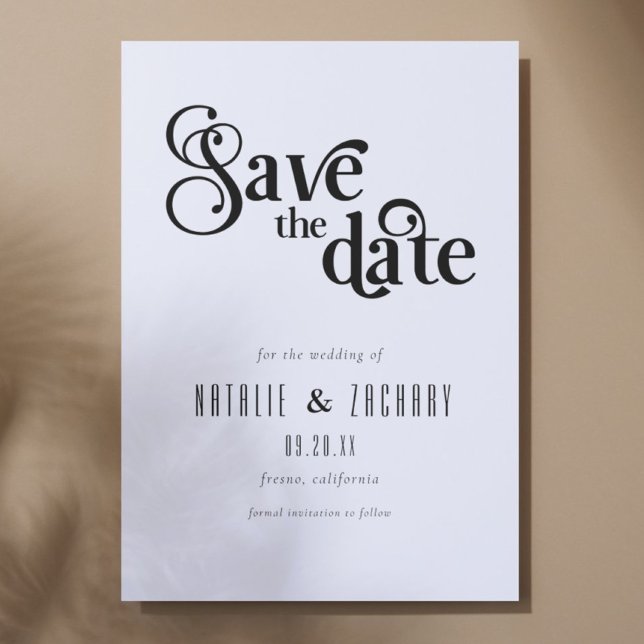 Save The Date Mariage de typographie noir et blanc (Créateur téléchargé)