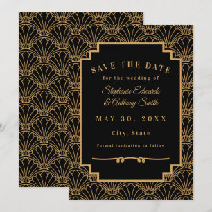Save The Date Mariage de ventilateur Art déco noir et or