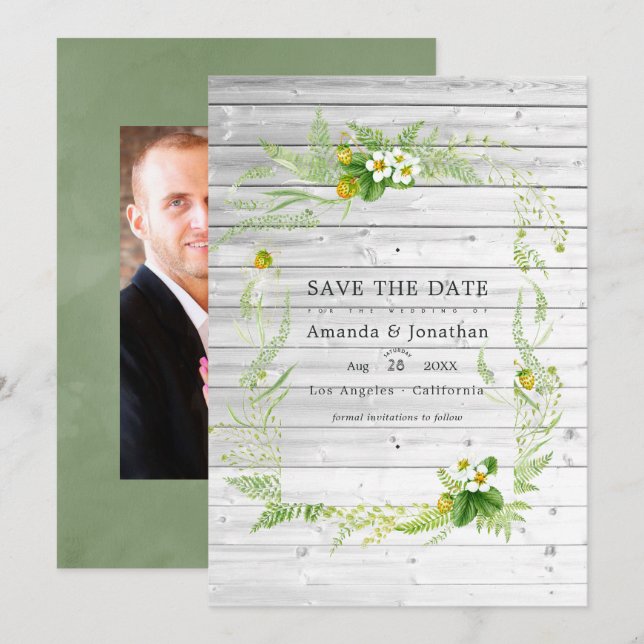 Save The Date Mariage de verdure de grange de campagne rustique  (Devant / Derrière)