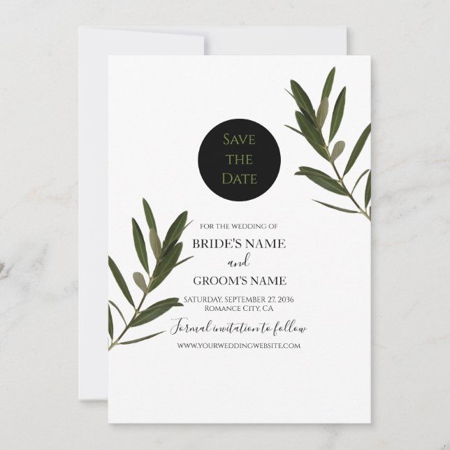 Save The Date Mariage de verdure Feuille d'olive (Devant)