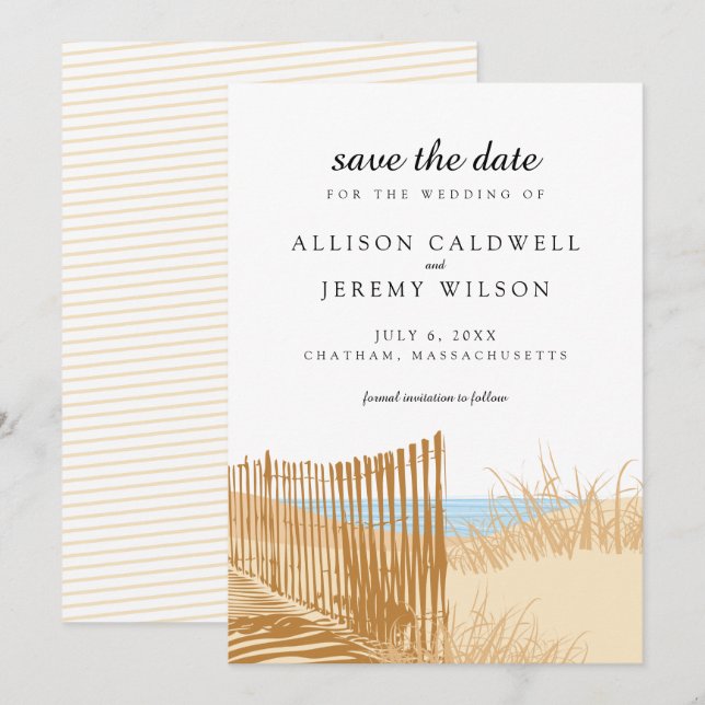 Save The Date Mariage des dunes de sable de plage Sauvegarder la (Devant / Derrière)