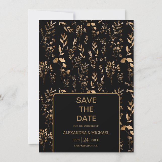 Save The Date Mariage des étoiles célestes mystiques d'or noir (Devant)