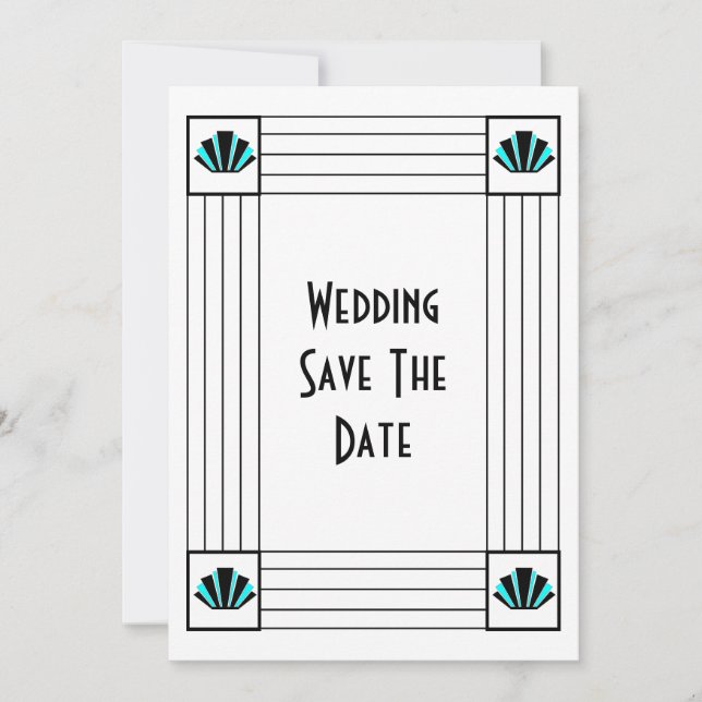Save The Date Mariage design Art déco bleu (Devant)