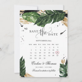 Save The Date Mariage d'été vert tropical feuille