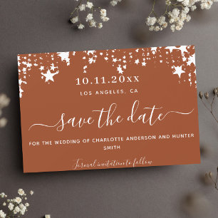 Save The Date Mariage d'étoiles blanches d'orange vif enregistre