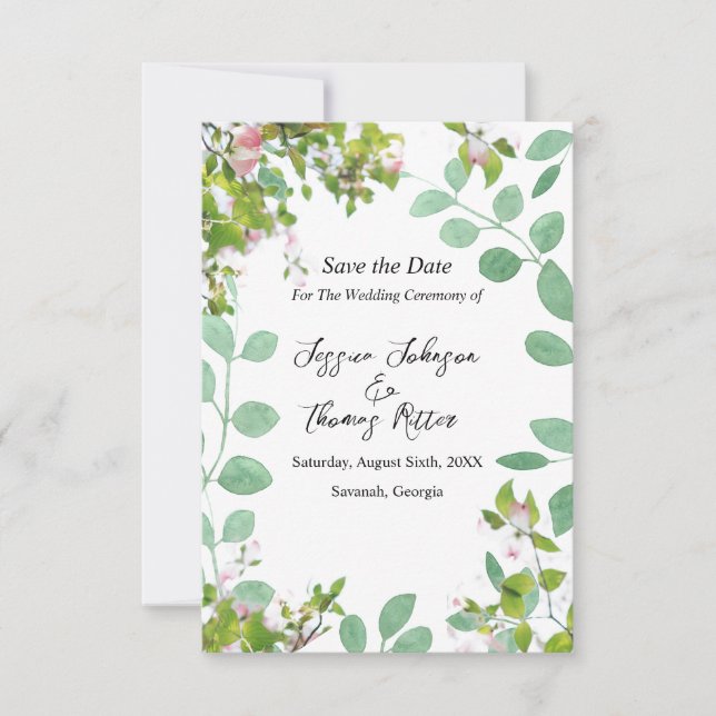 Save The Date Mariage D'Éucalyptus Romantique Été Enregistrer La (Devant)