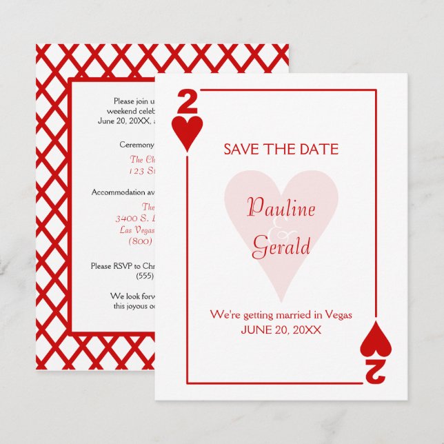 Save The Date Mariage Deux Cœurs de Las Vegas (Devant / Derrière)