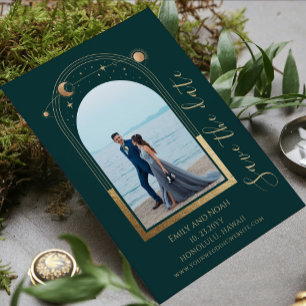 Save The Date Mariage Deux Photos Céleste Or Vert Mystique