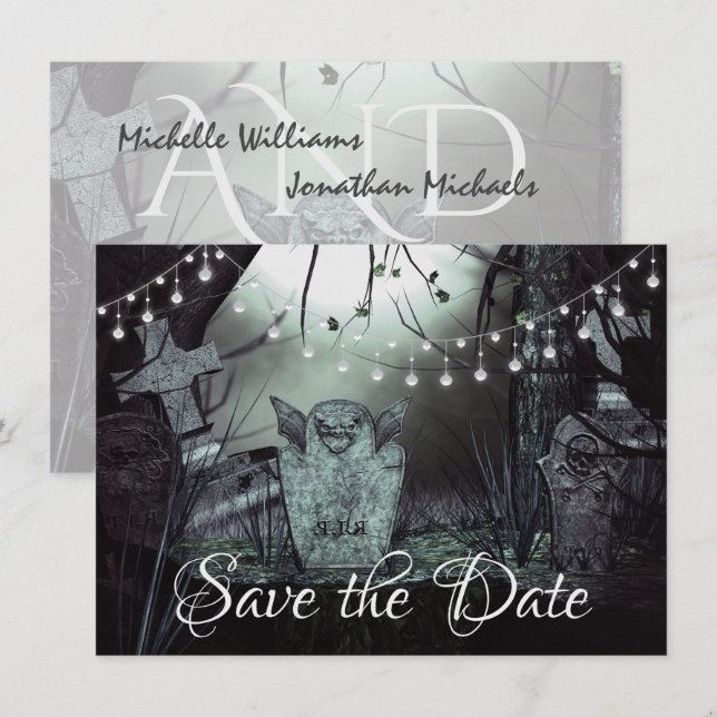 Save The Date Mariage d'Halloween gothique du cimetière (Devant / Derrière)