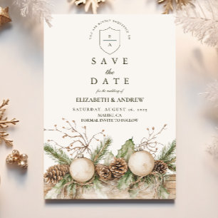 Save The Date Mariage d'hiver de l'ornement de pin rustique