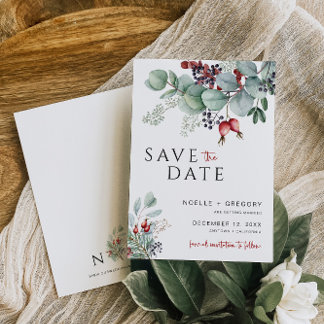 Save The Date Mariage d'hiver Sauvez la date Eucalyptus Foliage