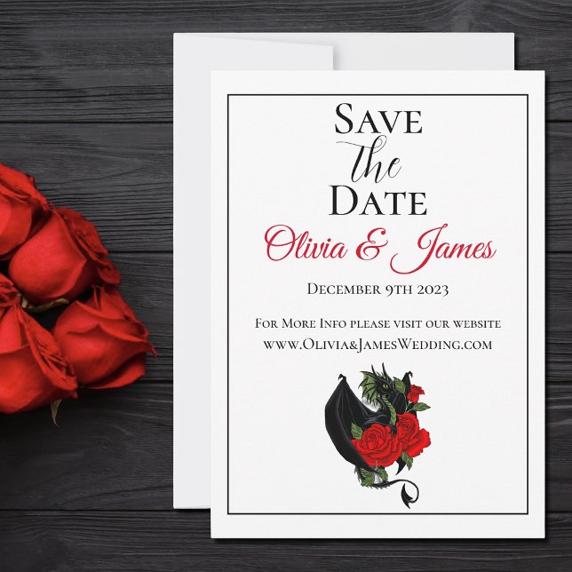 Save The Date Mariage d'Imaginaire Black Dragon Red Roses (Créateur téléchargé)