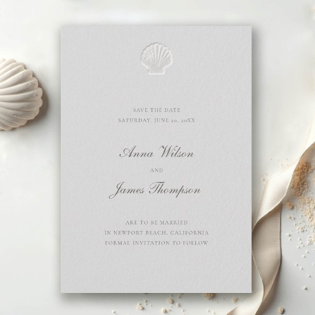 Save The Date Mariage d'ivoire classique de coquillages marins (nautical wedding save the date modern classic formal traditional shell medium ivory elegant)