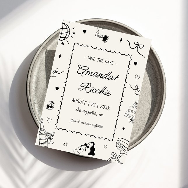 Save The Date Mariage Doodle Fantaisiste Rétro Dessiné à la Main (✨✨ Edit colors in the Design Tool✨✨)