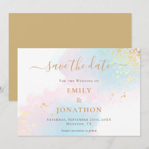 Save The Date Mariage d'or bleu rose pastel
